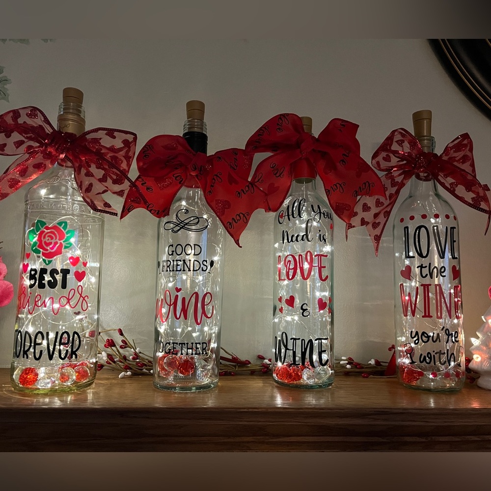 Valentine Love Upcycled lighted wine bottle